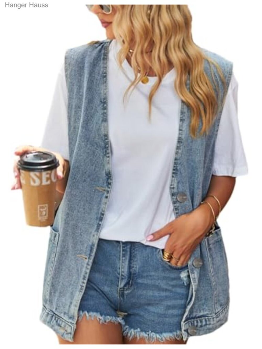 Women's Oversized Sleeveless Denim Vest Button Down Casual